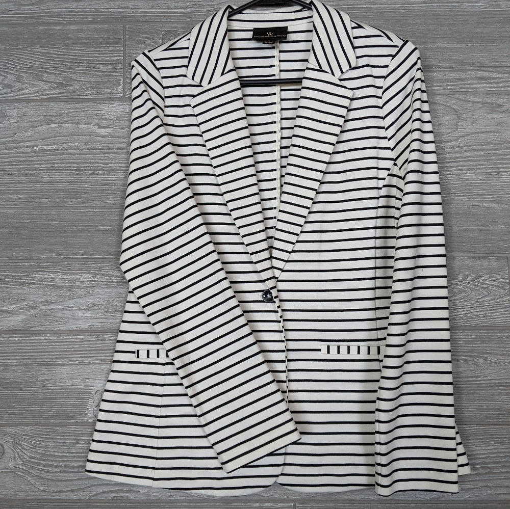 Worthington Black and White Stripe Blazer